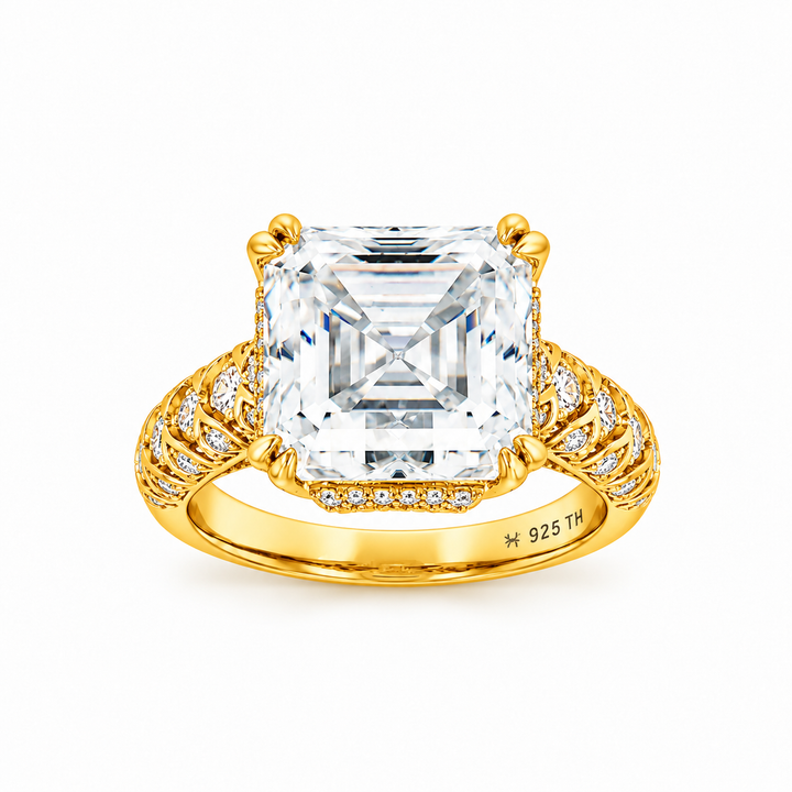 11.50 DEW Moissanite Ring in 925 Yellow Gold