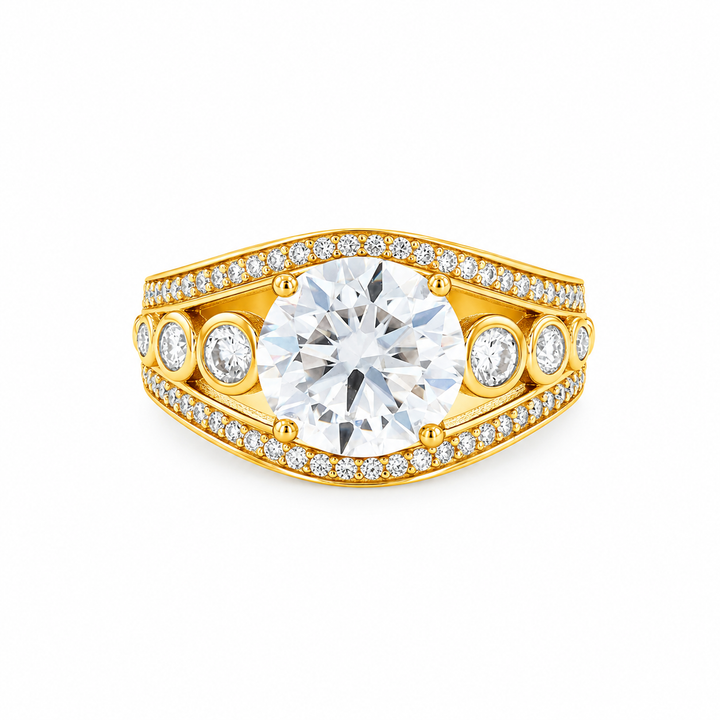 4.40 DEW Moissanite Ring in 925 Yellow Gold Plated