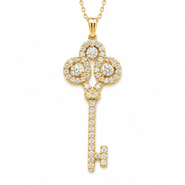 1.20 DEW Moissanite Key Pendant in 925 Yellow Gold