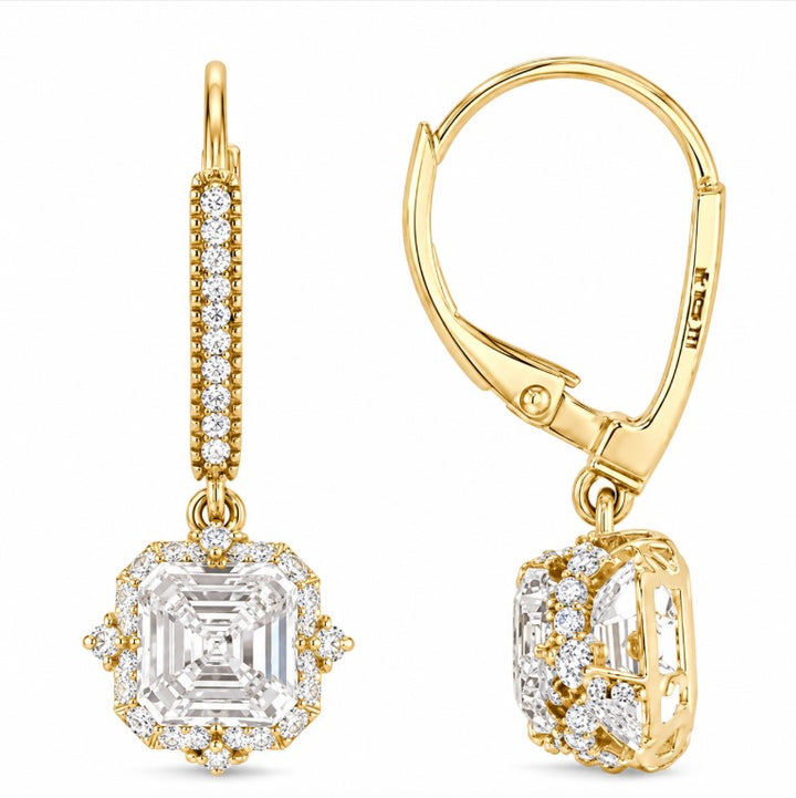 6.50 DEW Moissanite Dangle Earring in 925 Yellow Gold
