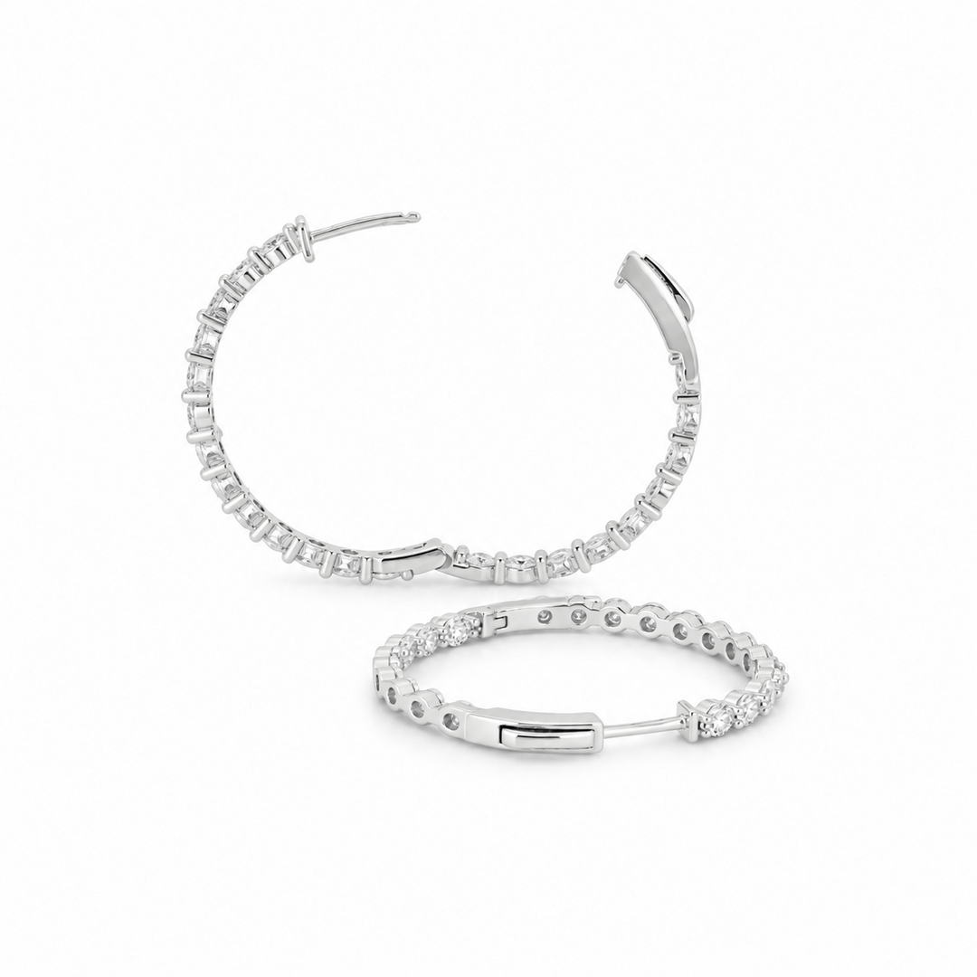 4.07 DEW Moissanite Hoop Earring in 925 Platinum Plated