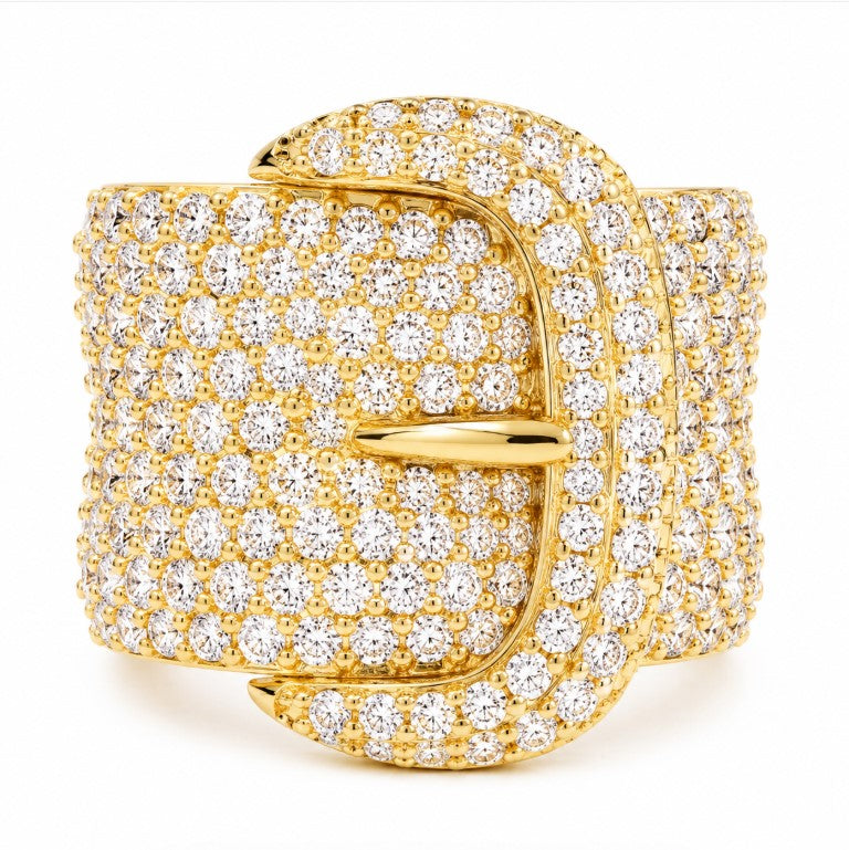 3.42 DEW Moissanite Belt Ring in 925 Yellow Gold