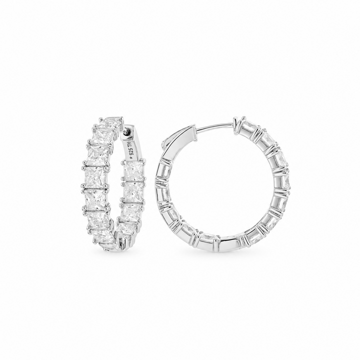 8.64 DEW Moissanite Hoop Earring in 925 Platinum Plated