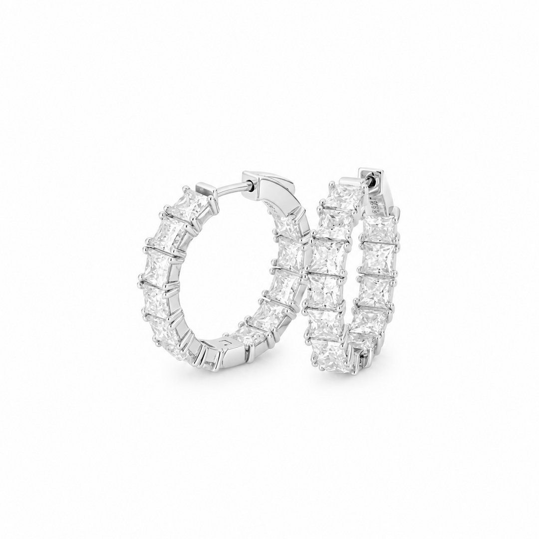 8.64 DEW Moissanite Hoop Earring in 925 Platinum Plated