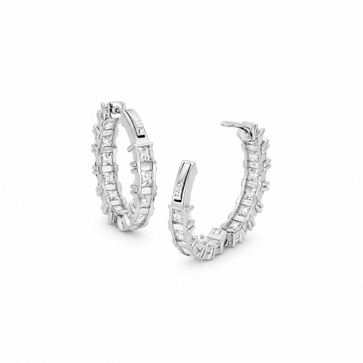 8.64 DEW Moissanite Hoop Earring in 925 Platinum Plated