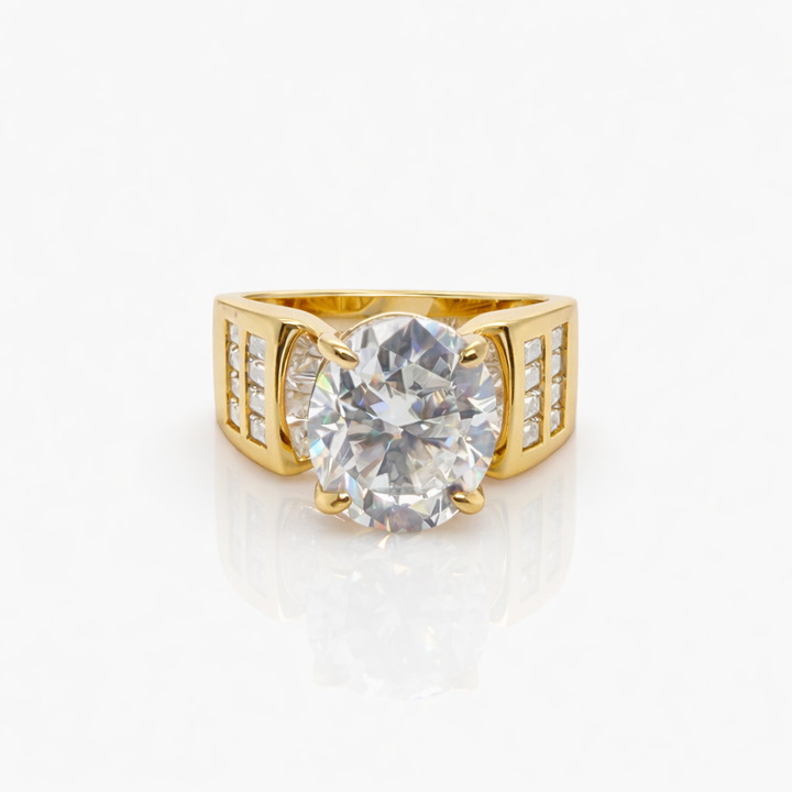 8.45 DEW Moissanite Ring in 925 Yellow Gold Plated