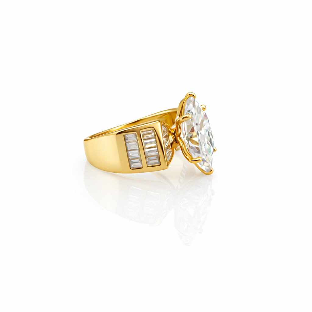 6.05 DEW Moissanite Ring in 925 Yellow Gold Plated