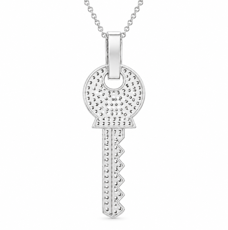 1.30 DEW Moissanite Key Pendant in 925 Platinum Plated