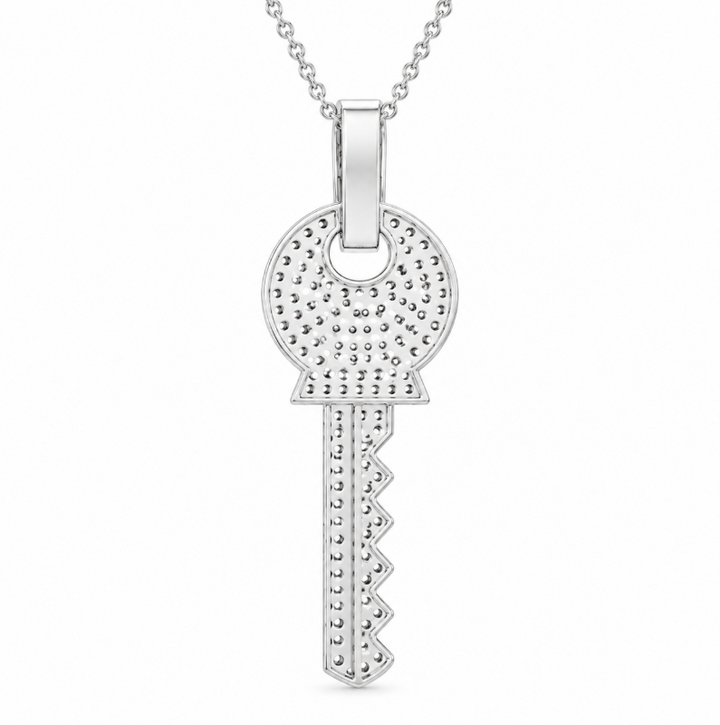 1.30 DEW Moissanite Key Pendant in 925 Platinum Plated