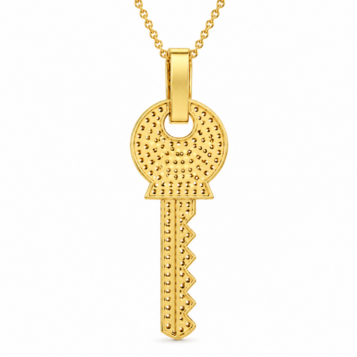 1.30 DEW Moissanite Key Pendant in 925 Yellow Gold