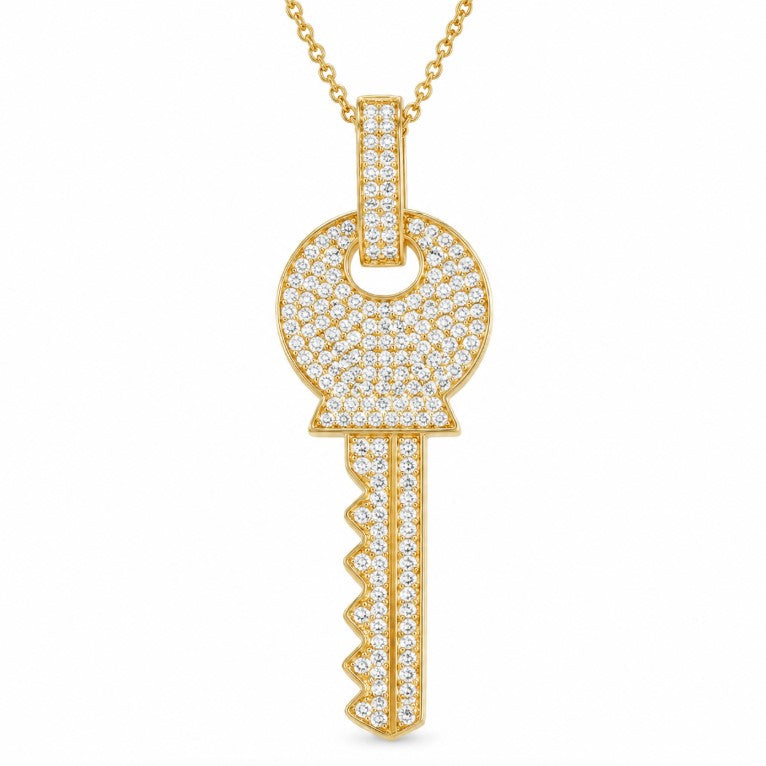 1.30 DEW Moissanite Key Pendant in 925 Yellow Gold