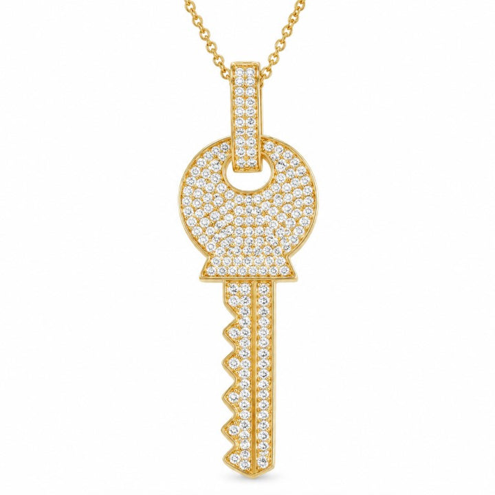 1.30 DEW Moissanite Key Pendant in 925 Yellow Gold