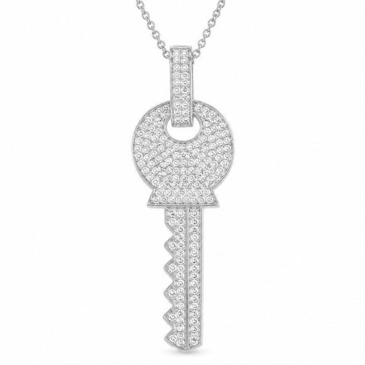 1.30 DEW Moissanite Key Pendant in 925 Platinum Plated