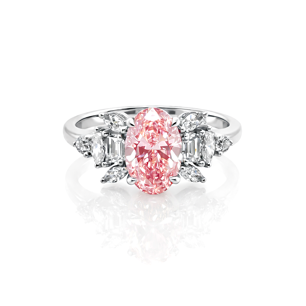 1.58 Cts Pink Lab Grown Diamond and White Lab Grown Dimaond Ring in 14K White Gold