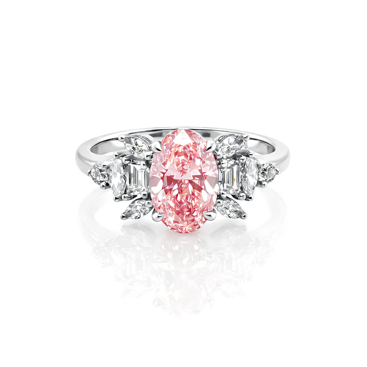 1.58 Cts Pink Lab Grown Diamond and White Lab Grown Dimaond Ring in 14K White Gold