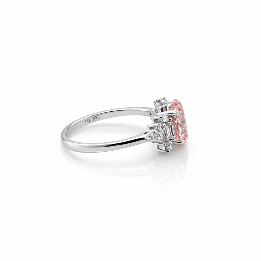 1.58 Cts Pink Lab Grown Diamond and White Lab Grown Dimaond Ring in 14K White Gold