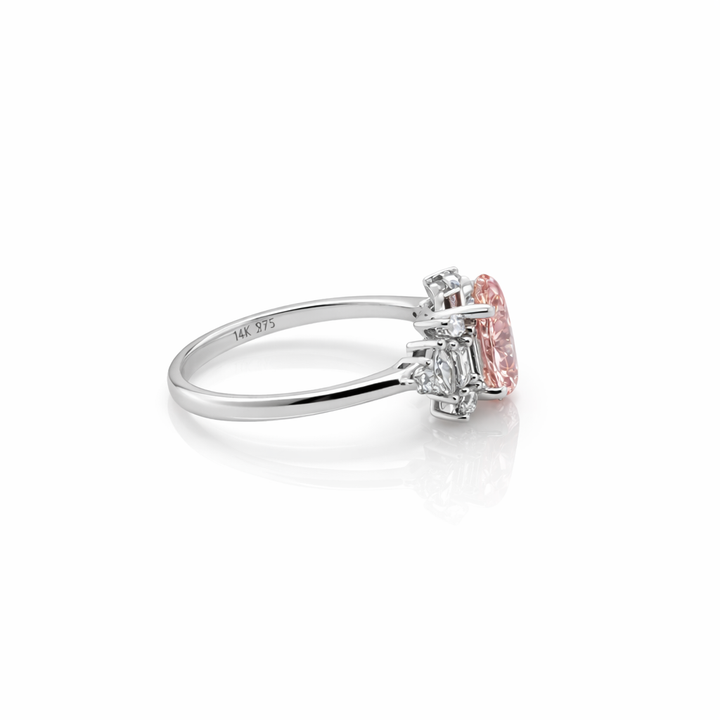 1.58 Cts Pink Lab Grown Diamond and White Lab Grown Dimaond Ring in 14K White Gold