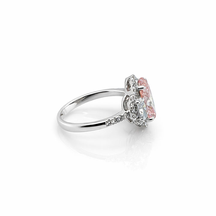 2.10 Cts Pink Lab Grown Diamond and White Lab Grown Dimaond Ring in 14K White Gold