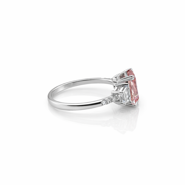 2.69 Cts Pink Lab Grown Diamond and White Lab Grown Dimaond Ring in 14K White Gold