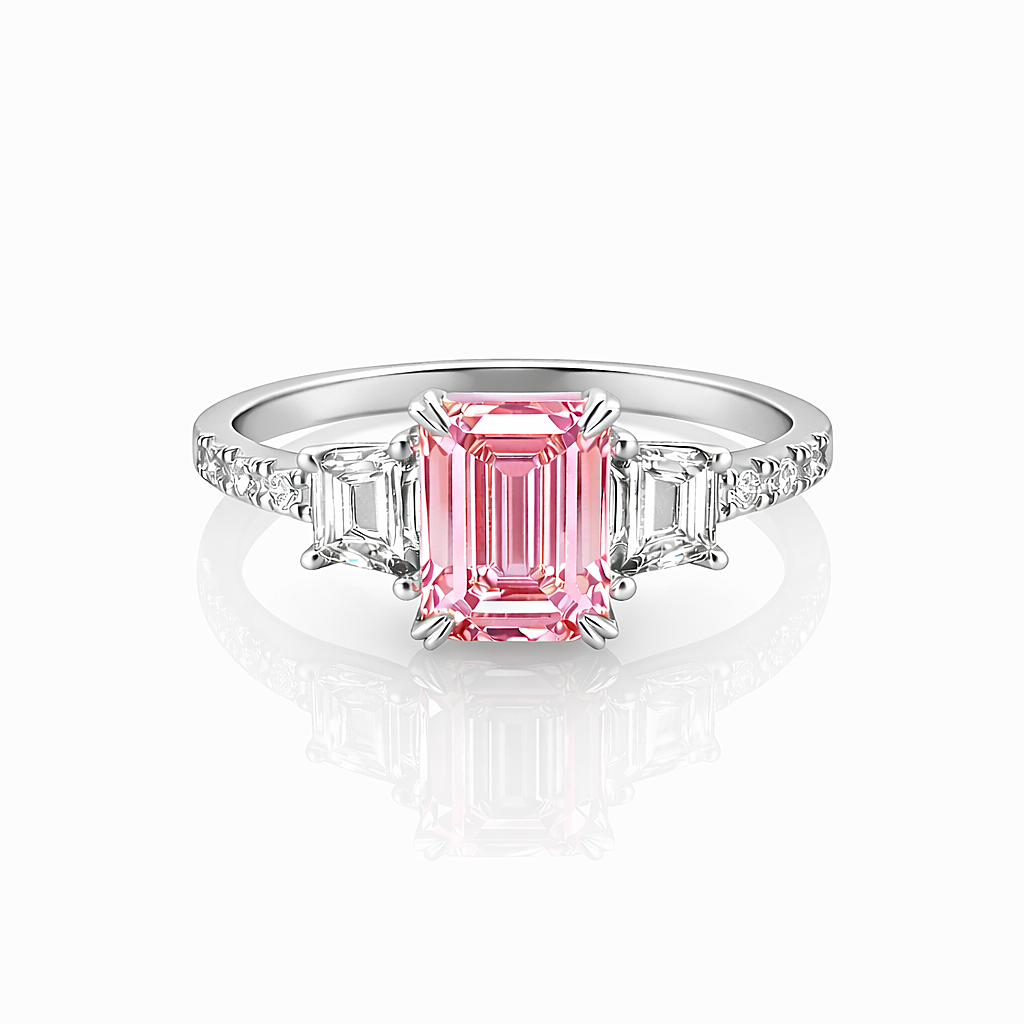 2.69 Cts Pink Lab Grown Diamond and White Lab Grown Dimaond Ring in 14K White Gold