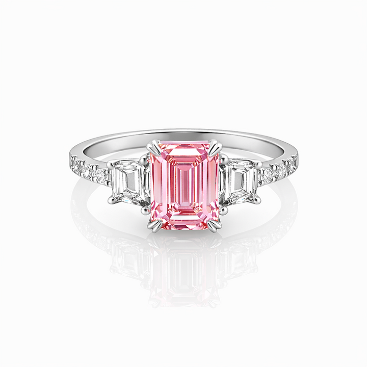 2.69 Cts Pink Lab Grown Diamond and White Lab Grown Dimaond Ring in 14K White Gold