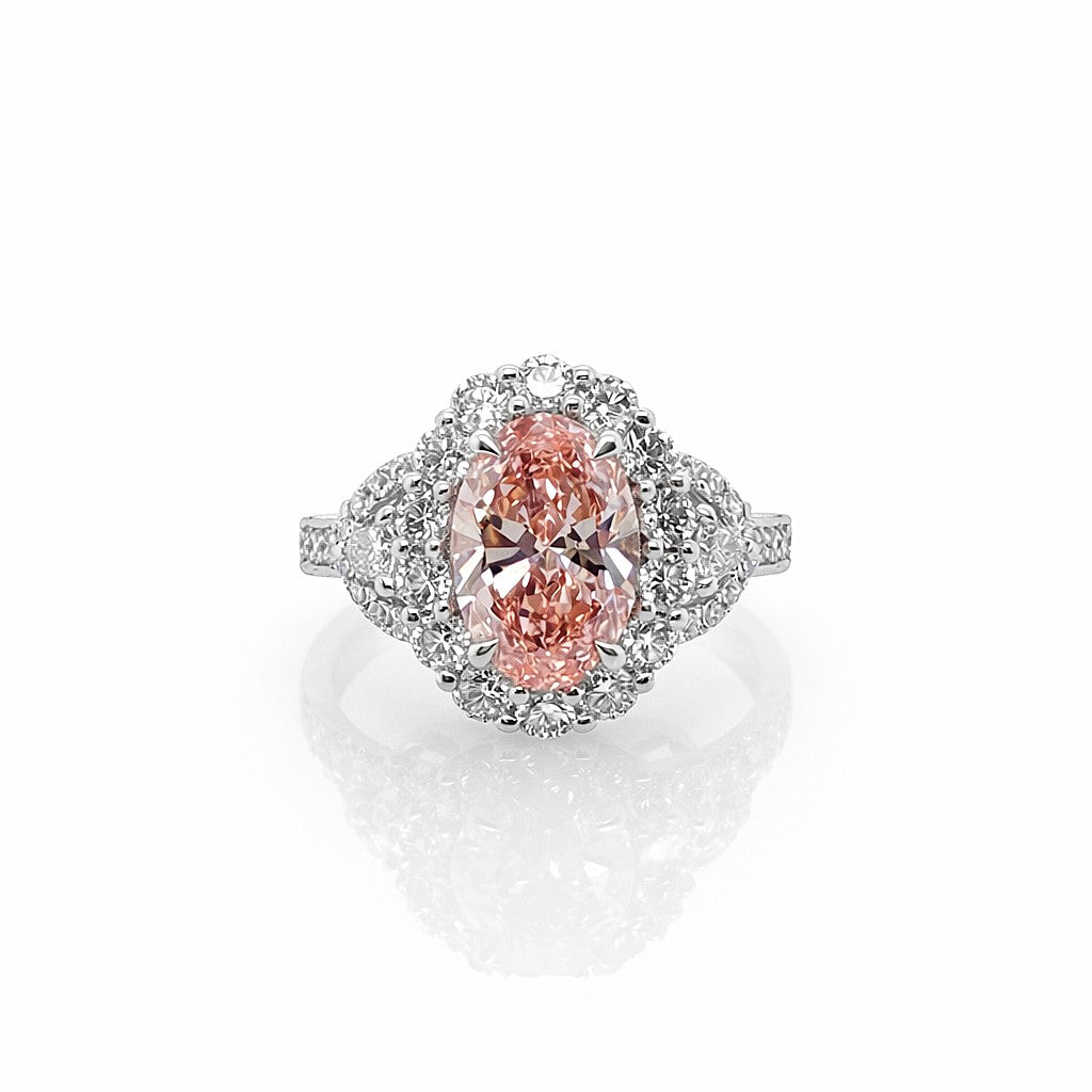 2.70 Cts Pink Lab Grown Diamond and White Lab Grown Dimaond Ring in 14K White Gold