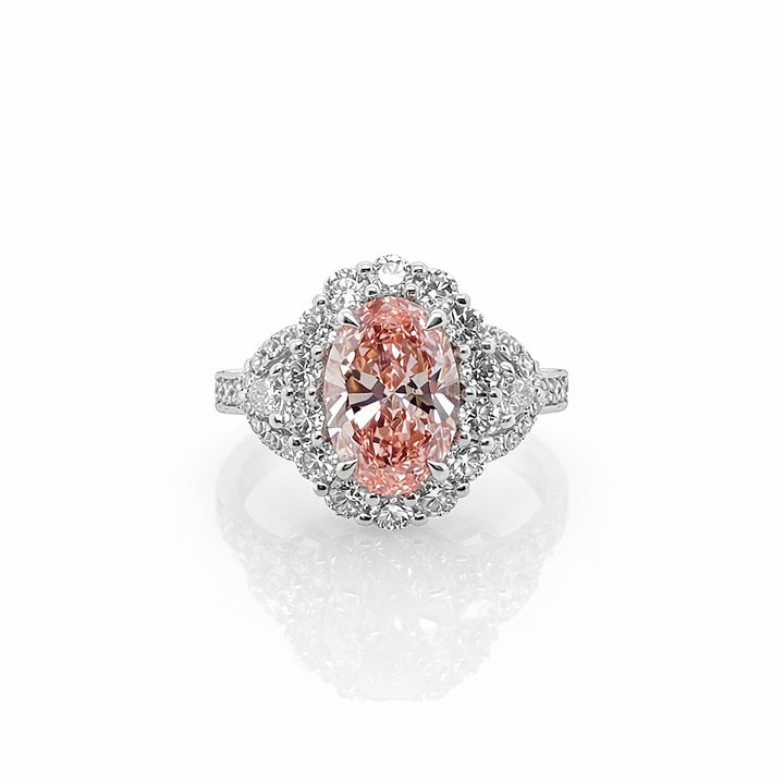 2.70 Cts Pink Lab Grown Diamond and White Lab Grown Dimaond Ring in 14K White Gold