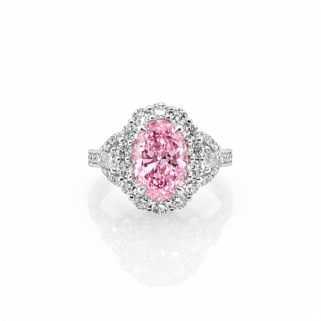 2.70 Cts Pink Lab Grown Diamond and White Lab Grown Dimaond Ring in 14K White Gold