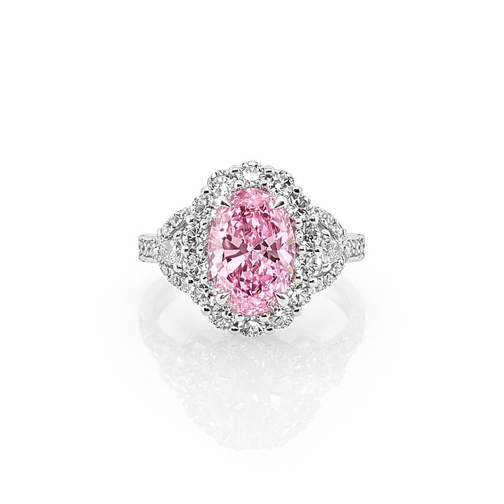2.70 Cts Pink Lab Grown Diamond and White Lab Grown Dimaond Ring in 14K White Gold