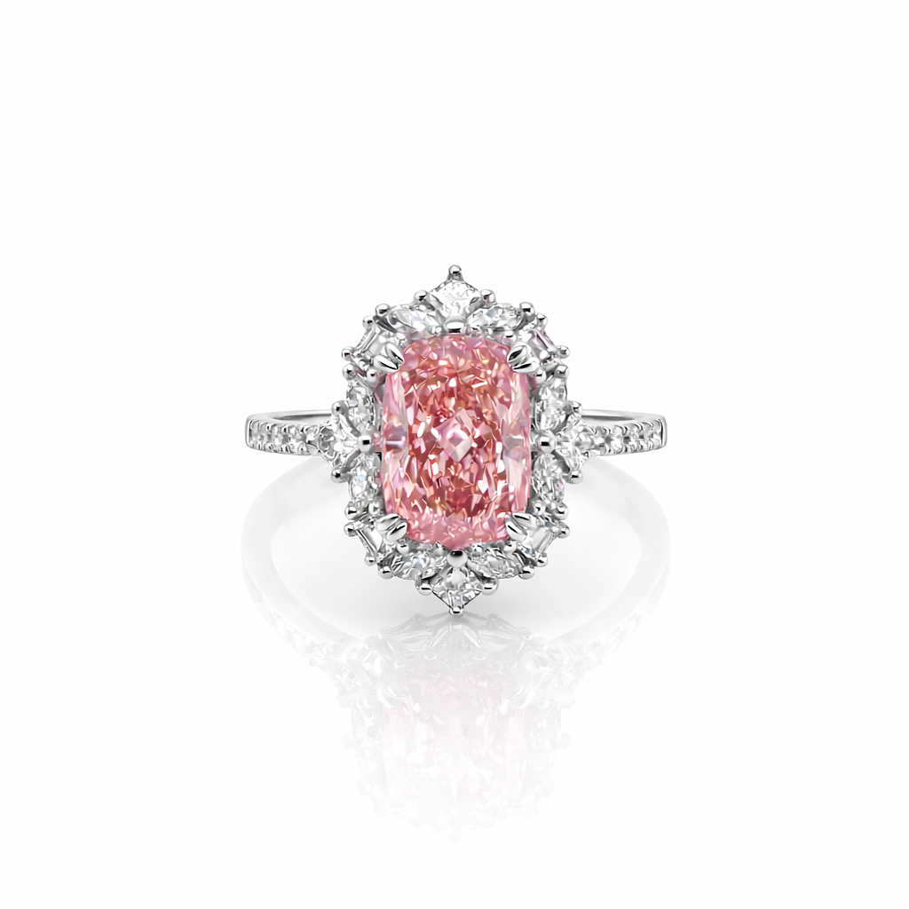 2.00 Cts Pink Lab Grown Diamond and White Lab Grown Dimaond Ring in 14K White Gold