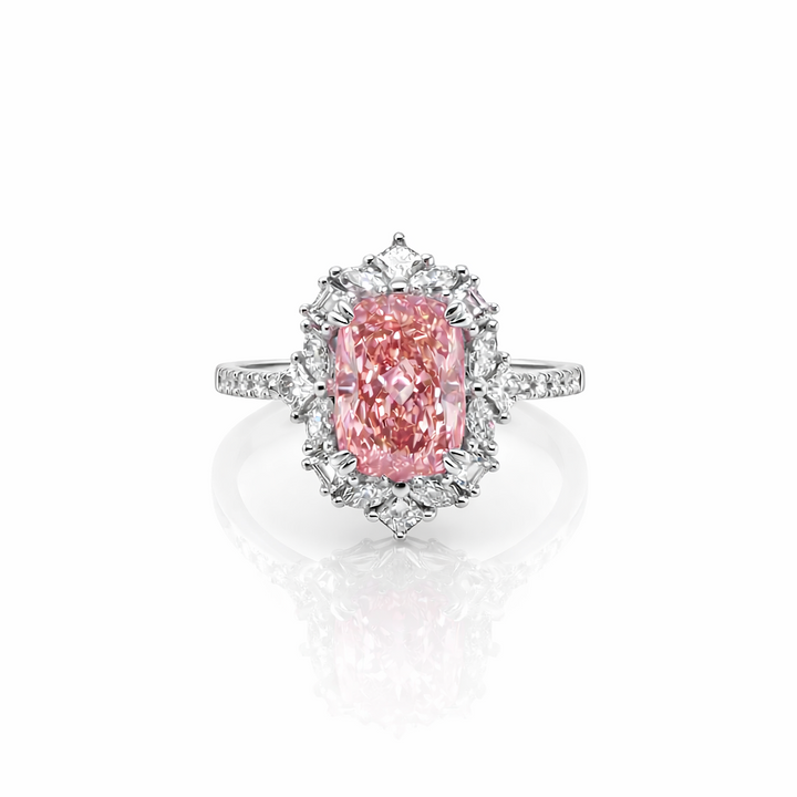 2.00 Cts Pink Lab Grown Diamond and White Lab Grown Dimaond Ring in 14K White Gold