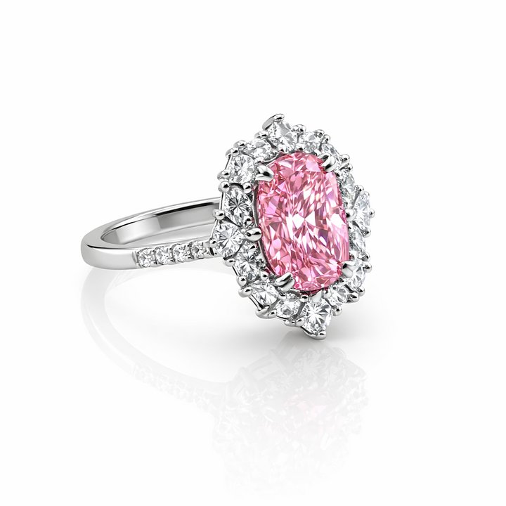 2.00 Cts Pink Lab Grown Diamond and White Lab Grown Dimaond Ring in 14K White Gold