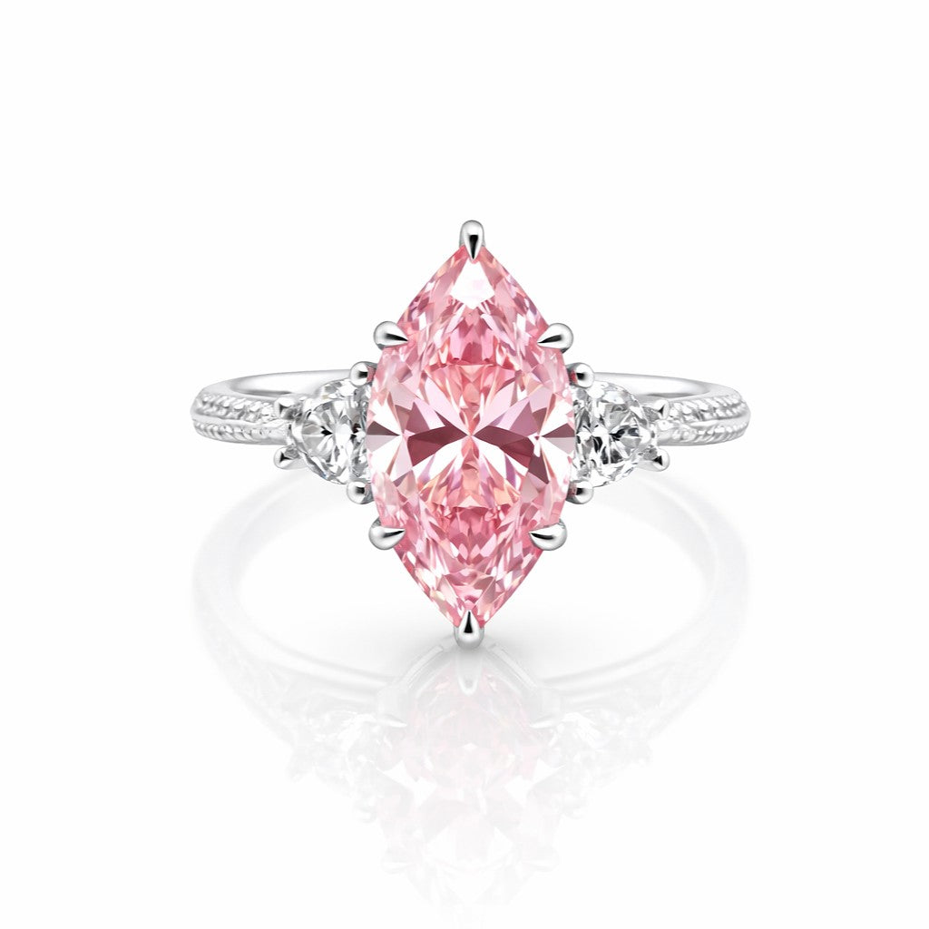 2.54 Cts Pink Lab Grown Diamond and White Lab Grown Dimaond Ring in 14K White Gold