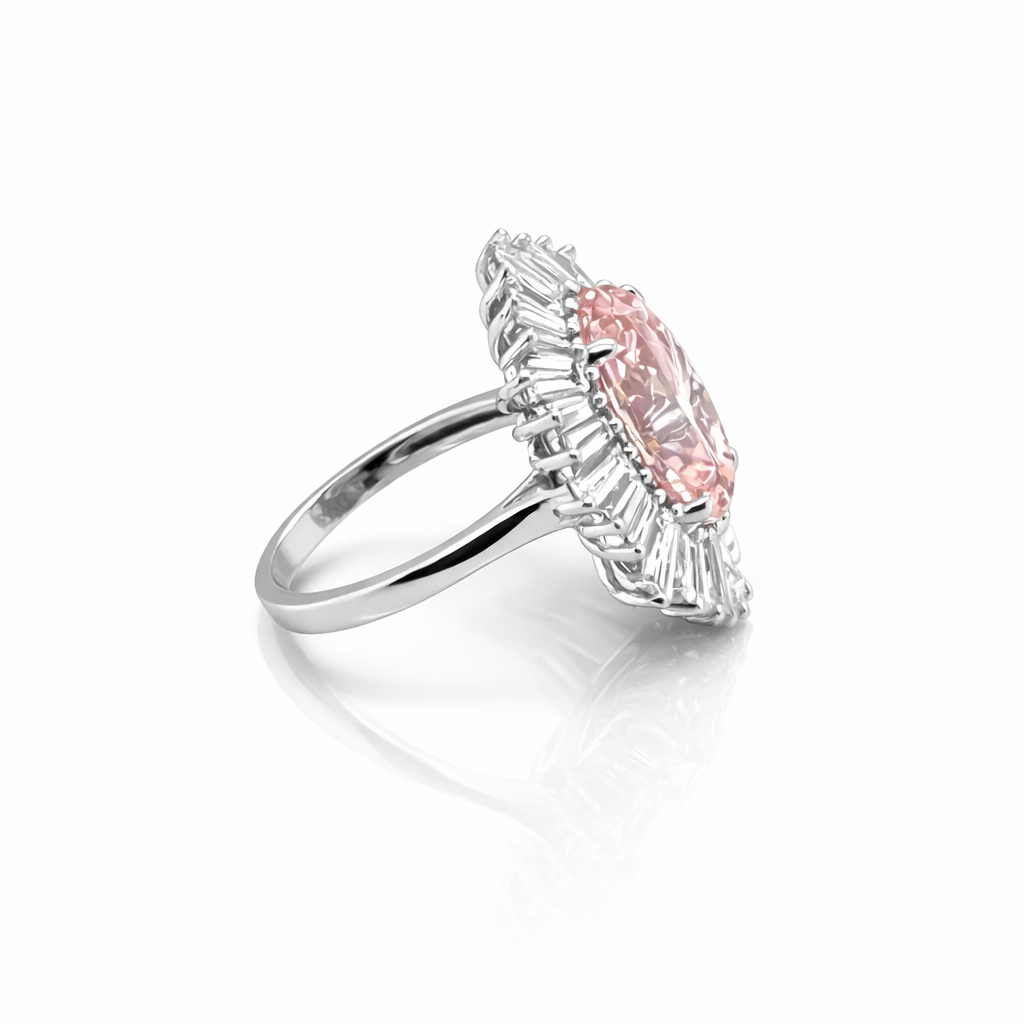 4.01 Cts Pink Lab Grown Diamond and White Lab Grown Dimaond Ring in 14K White Gold