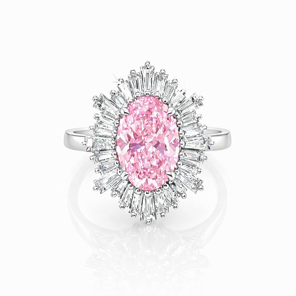 4.01 Cts Pink Lab Grown Diamond and White Lab Grown Dimaond Ring in 14K White Gold