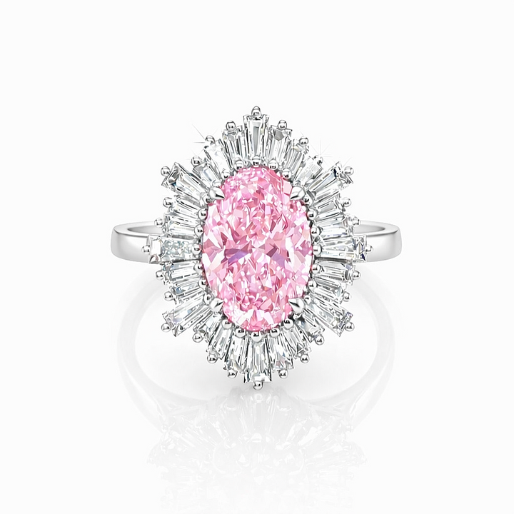 4.01 Cts Pink Lab Grown Diamond and White Lab Grown Dimaond Ring in 14K White Gold