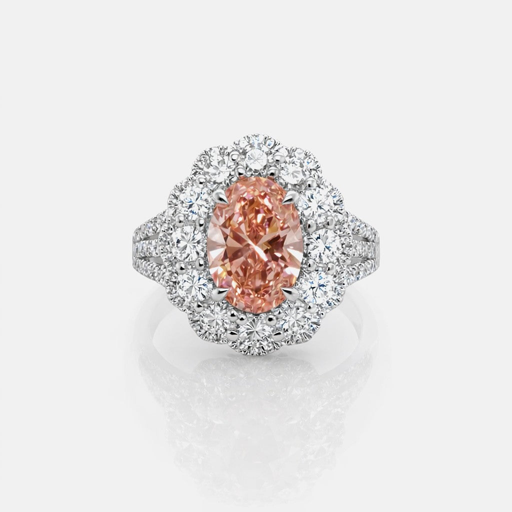 2.55 Cts Pink Lab Grown Diamond and White Lab Grown Dimaond Ring in 14K White Gold
