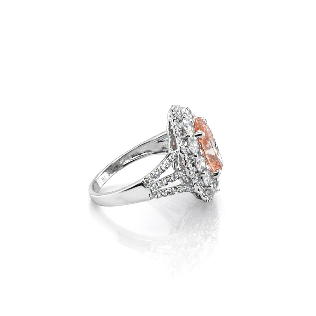 2.55 Cts Pink Lab Grown Diamond and White Lab Grown Dimaond Ring in 14K White Gold