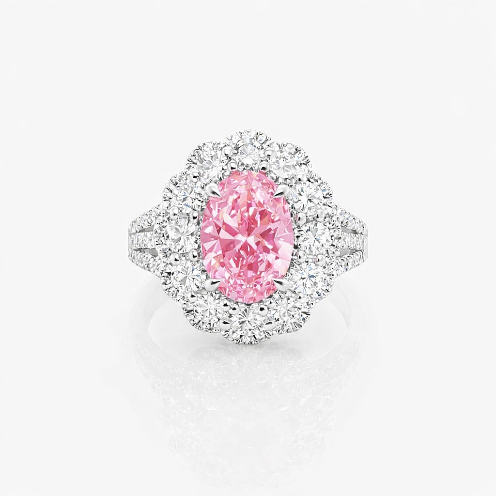 2.55 Cts Pink Lab Grown Diamond and White Lab Grown Dimaond Ring in 14K White Gold