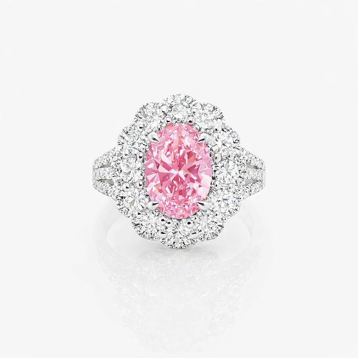 2.55 Cts Pink Lab Grown Diamond and White Lab Grown Dimaond Ring in 14K White Gold
