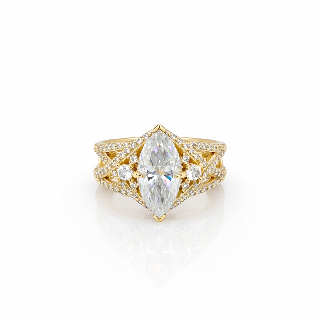 3.35 DEW Moissanite Ring in 925 Yellow Gold Plated