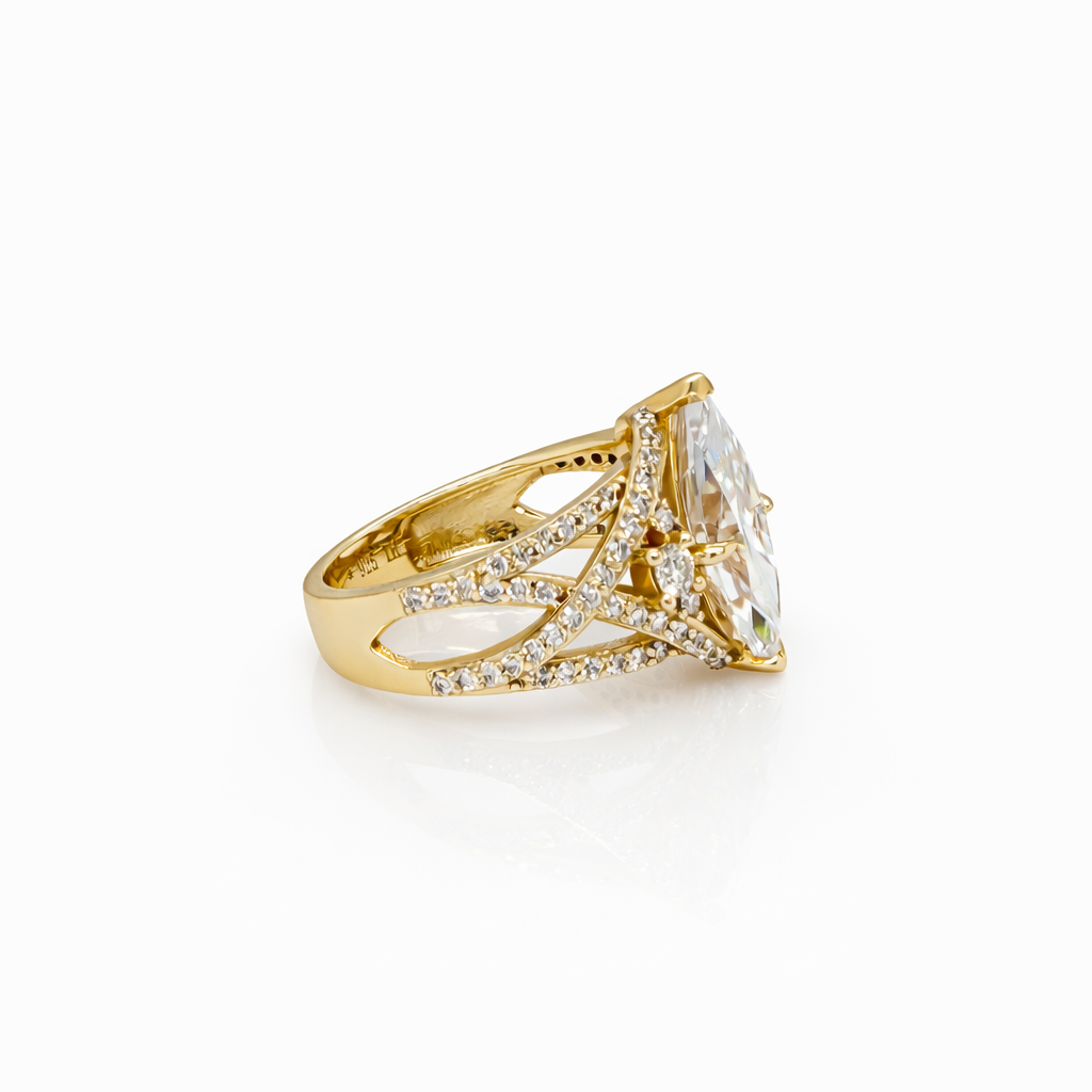 3.35 DEW Moissanite Ring in 925 Yellow Gold Plated