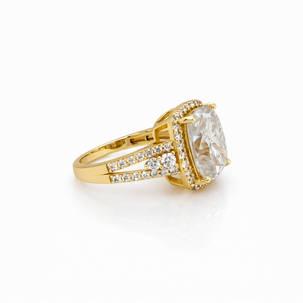 6.00 DEW Moissanite Ring in 925 Yellow Gold Plated