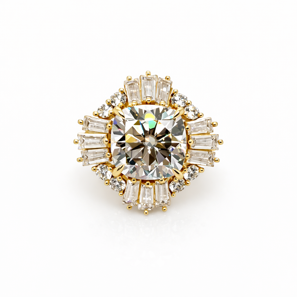11.00 DEW Moissanite Ring in 925 Yellow Gold Plated