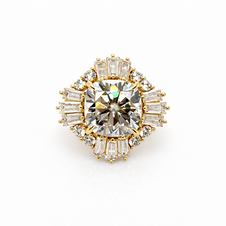11.00 DEW Moissanite Ring in 925 Yellow Gold Plated