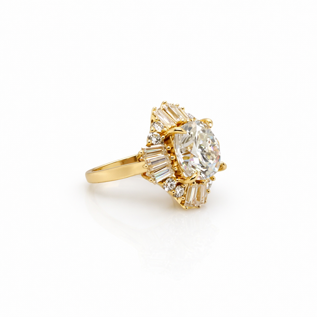 11.00 DEW Moissanite Ring in 925 Yellow Gold Plated