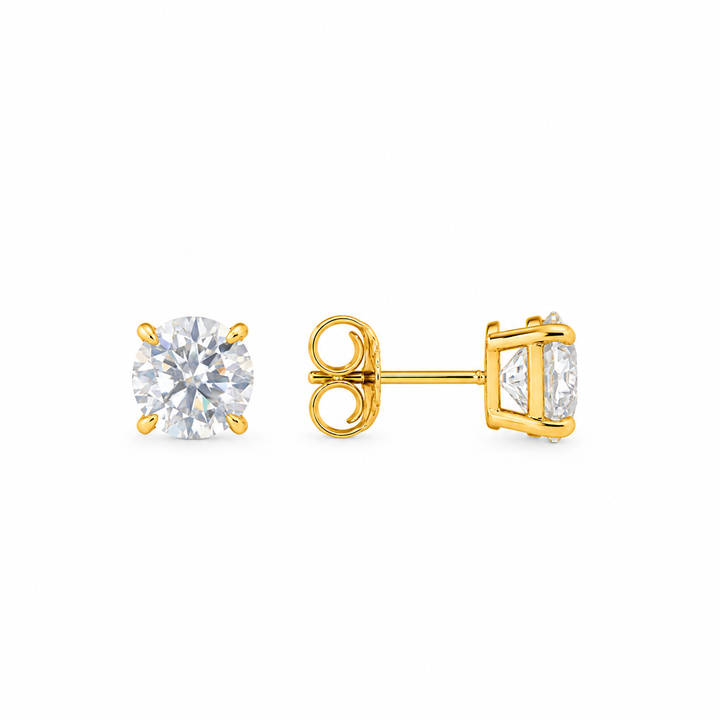 5.50 DEW Round Shape Moissanite Solitaire Earring in 925 Yellow Gold Plated