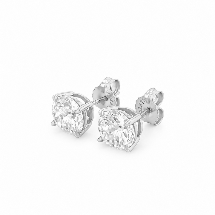 5.50 DEW Round Shape Moissanite Solitaire Earring in 925 Platinum Plated
