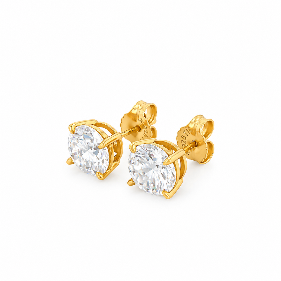 5.50 DEW Round Shape Moissanite Solitaire Earring in 925 Yellow Gold Plated
