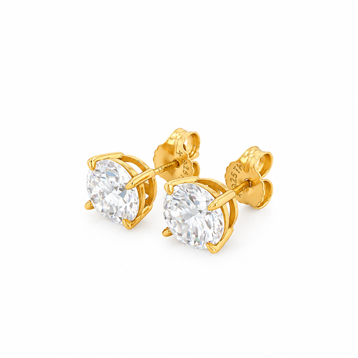 5.50 DEW Round Shape Moissanite Solitaire Earring in 925 Yellow Gold Plated